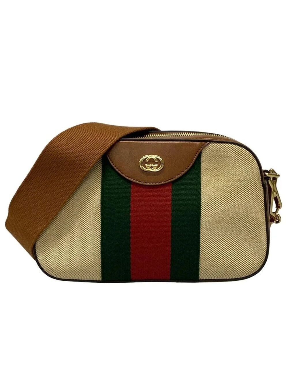 GUCCI Shelly Cream Brown Multi Canvas Leather Shoulder Bag bran848-100625